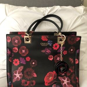 Guess Black Flowery Handbag Purse Tote